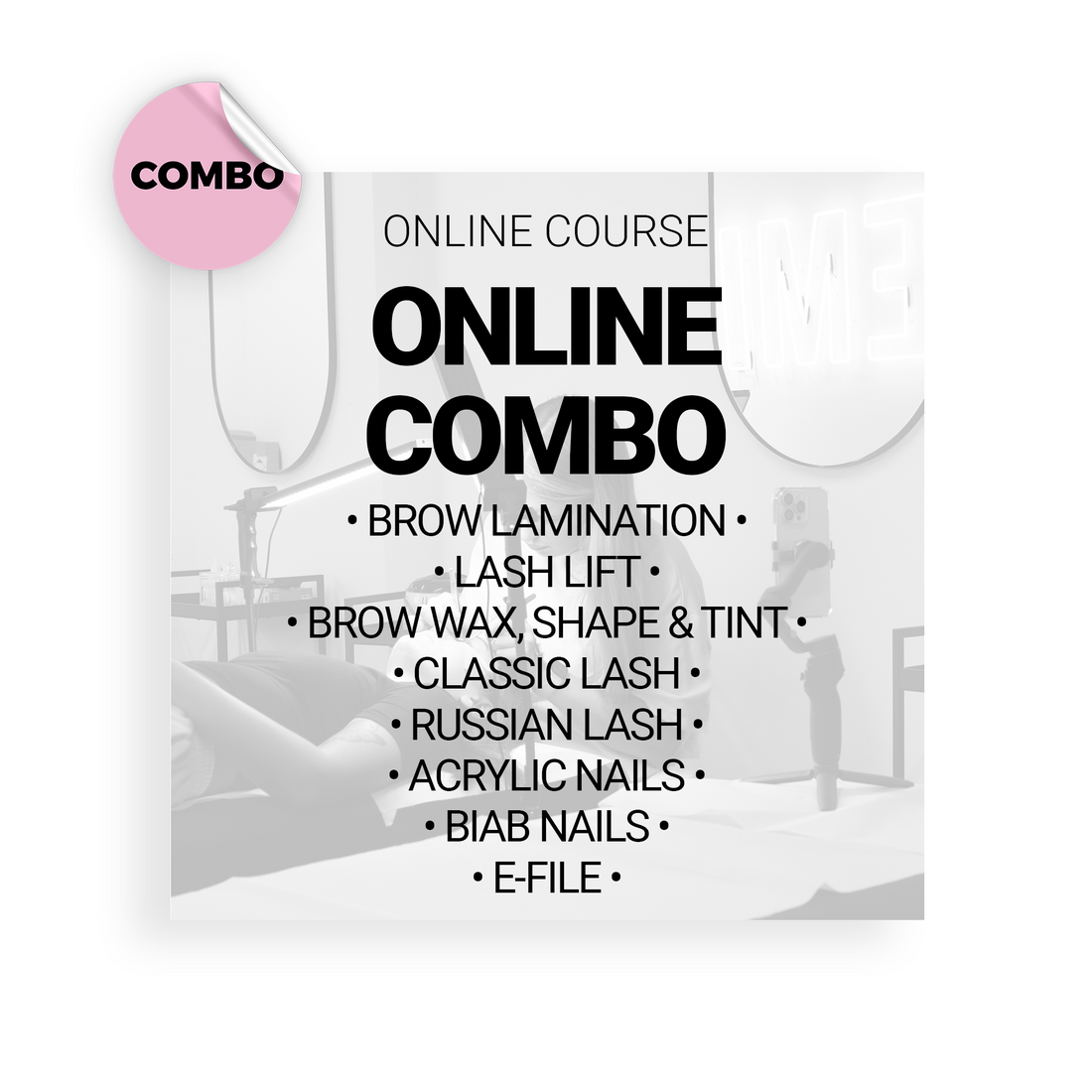 ONLINE COMBO: BROW LAMINATION • LASH LIFT • BROW WAX, SHAPE &amp; TINT • CLASSIC/RUSSIAN LASH • ACRYLIC NAILS (ONLINE)